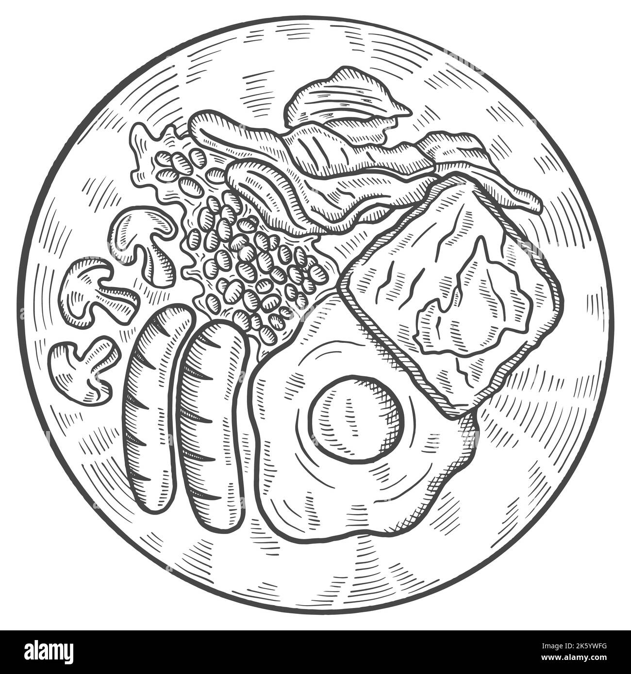 petit-déjeuner anglais cuisine gastronomique britannique ou anglaise isolé doodle dessin dessiné à la main avec illustration vectorielle de style vectoriel Banque D'Images