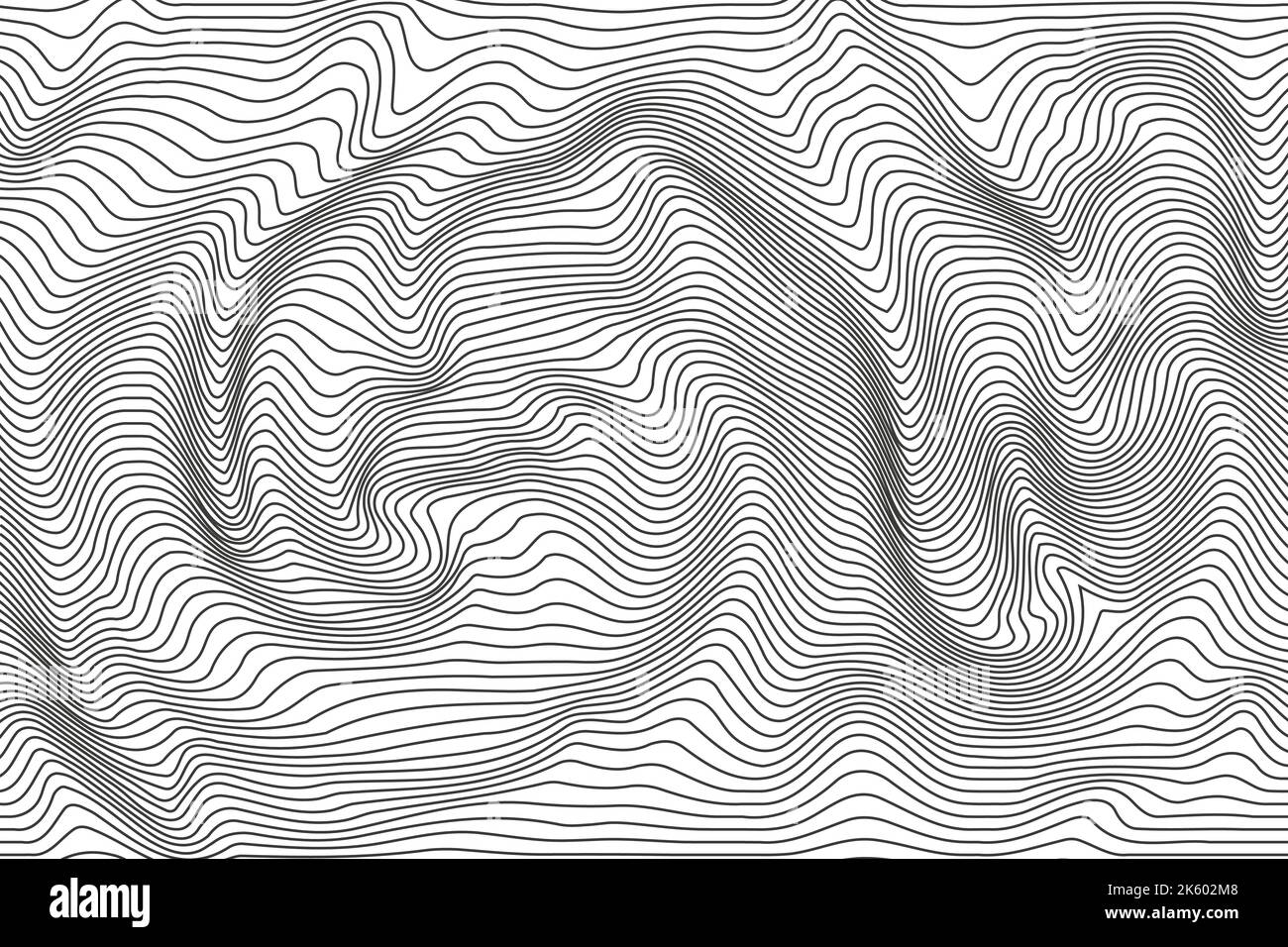 Lignes topographiques arrière-plan abstrait. Motif de lignes de contour. Motif à rayures Wawy. Paysage de relief géographique. Illustration vectorielle. Illustration de Vecteur