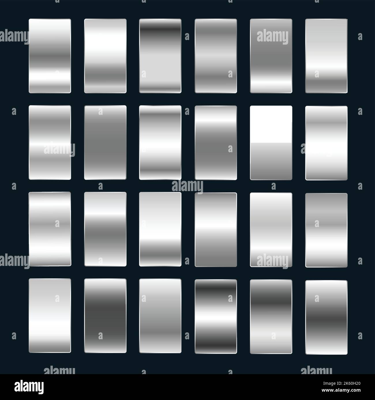 Un paquet de dégradés d'argent métallique isolés sur fond noir Illustration de Vecteur