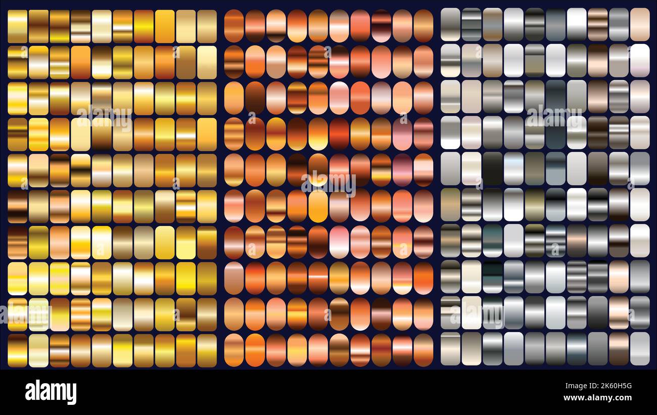 Un grand ensemble coloré de dégradés d'or métallique isolés sur fond noir Illustration de Vecteur