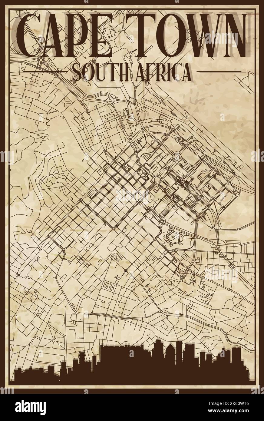 Carte imprimée du réseau des rues du centre-ville du CAP, AFRIQUE DU SUD Illustration de Vecteur