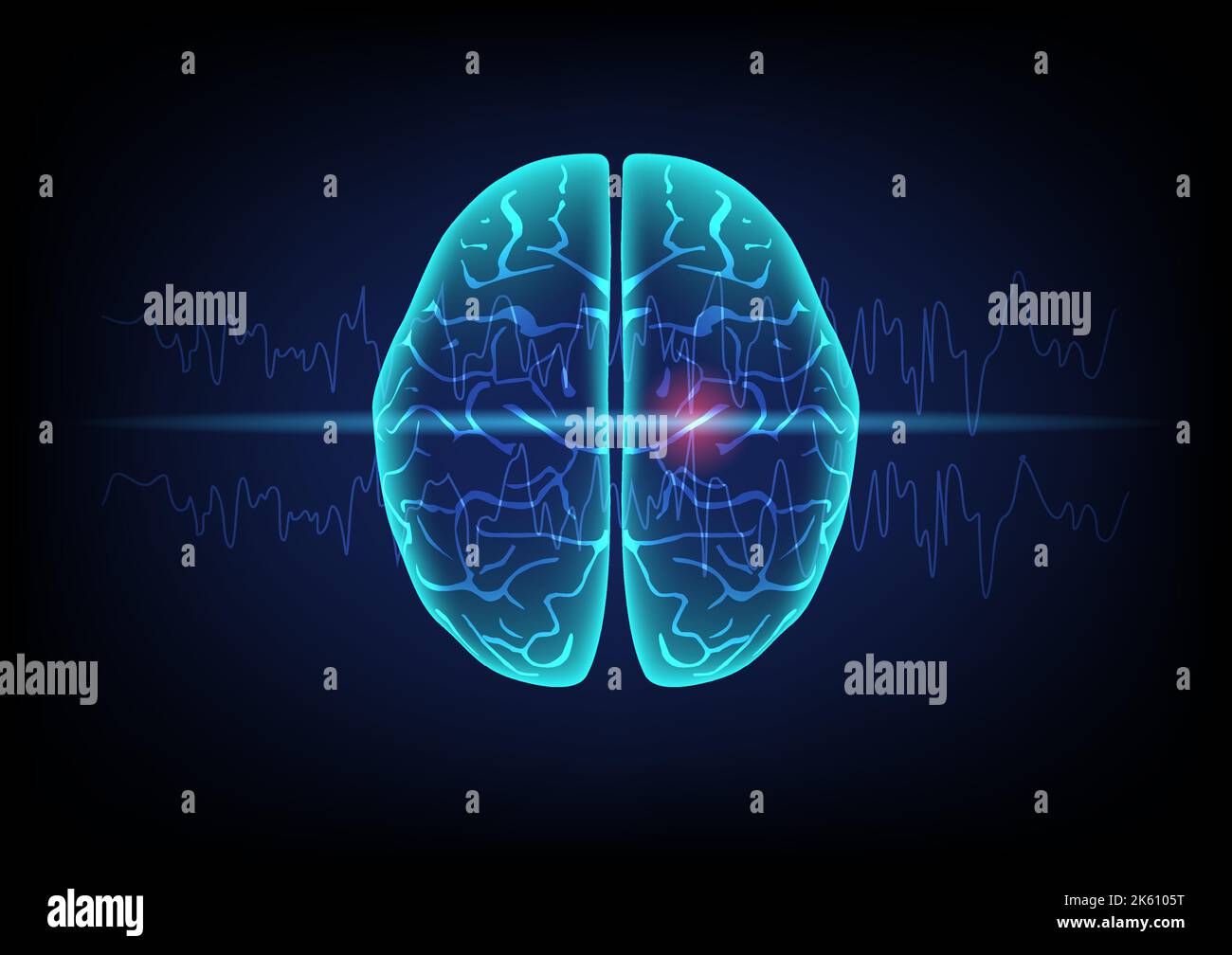 Illustration du cerveau humain et de l'onde cérébrale sur fond technologique. Concept de saisie focale. Illustration de Vecteur