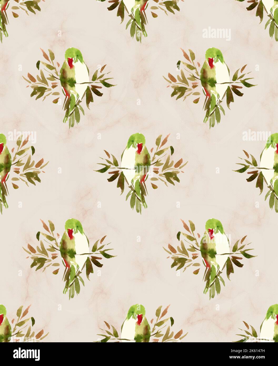 orchidées et perroquets de fleurs tropicales, illustration botanique aquarelle. Motifs sans couture. Motif sans couture peint à la main Love Birds Banque D'Images