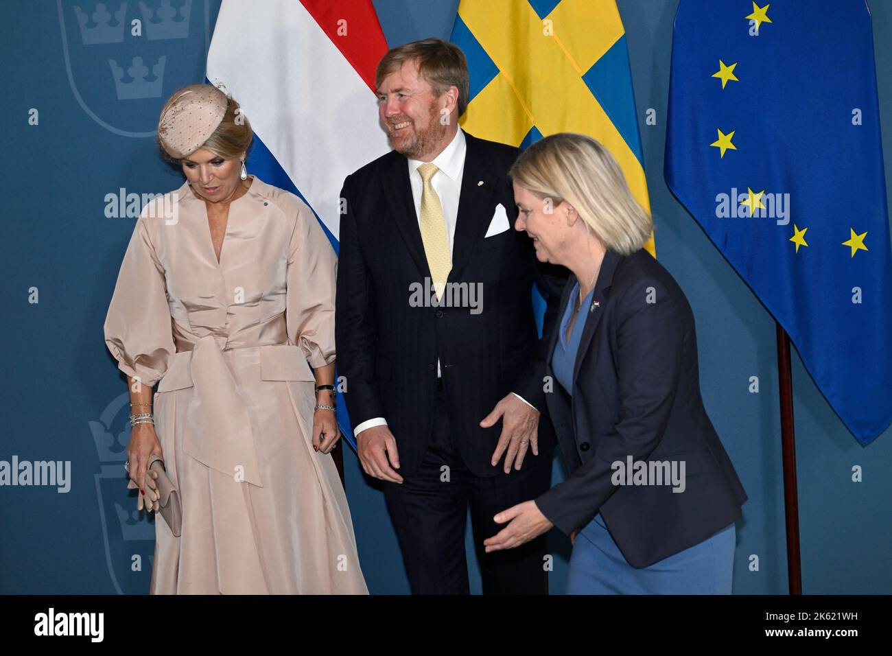 STOCKHOLM 20221011Kung Willem-Alexander och drottning Máxima träffar statsminister Magdalena Andersson i Adelcrantzska huset för samtal. Nederländerna Banque D'Images