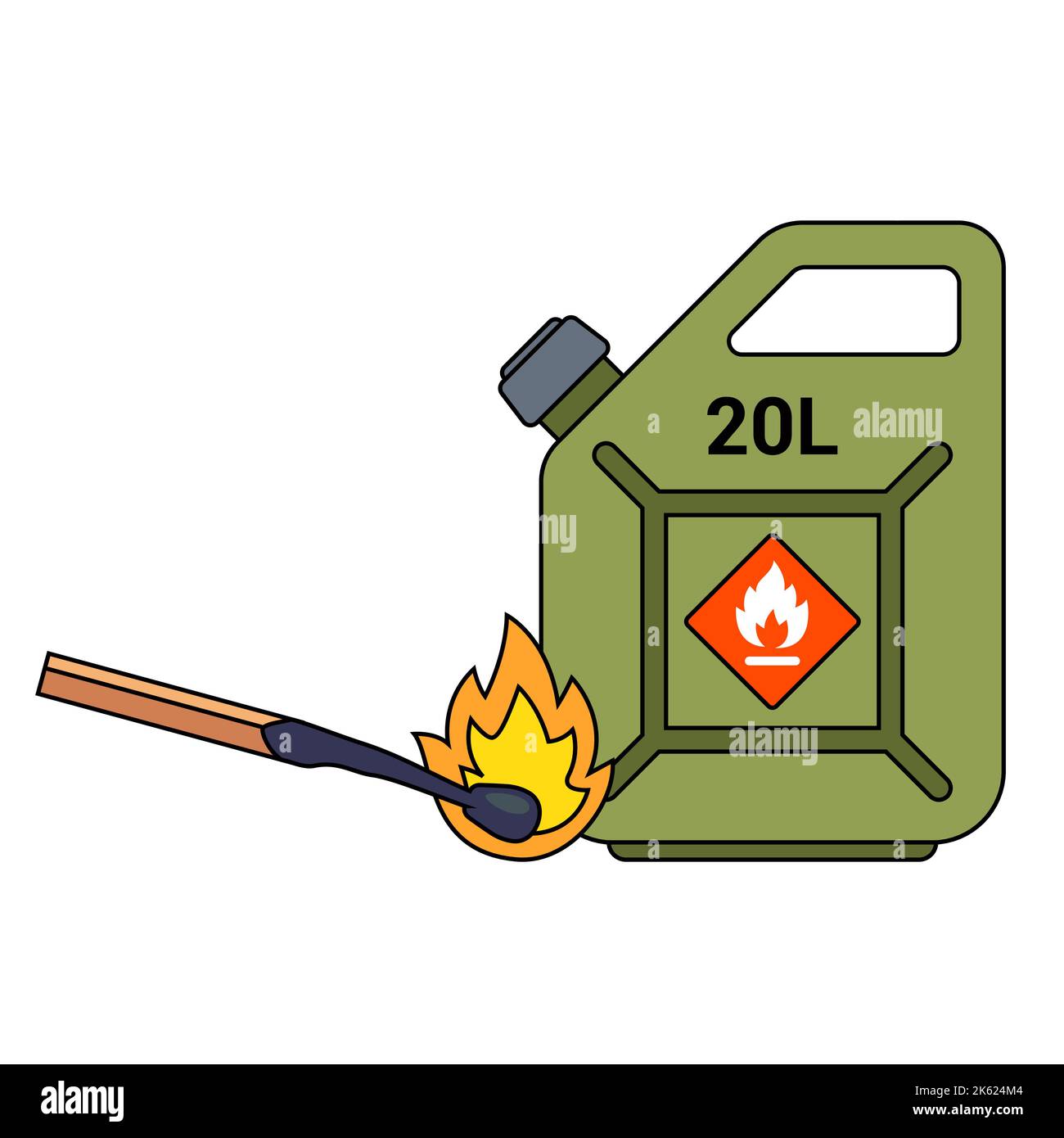 manipulation imprudente du feu à proximité d'une cartouche d'essence. illustration à vecteur plat. Illustration de Vecteur