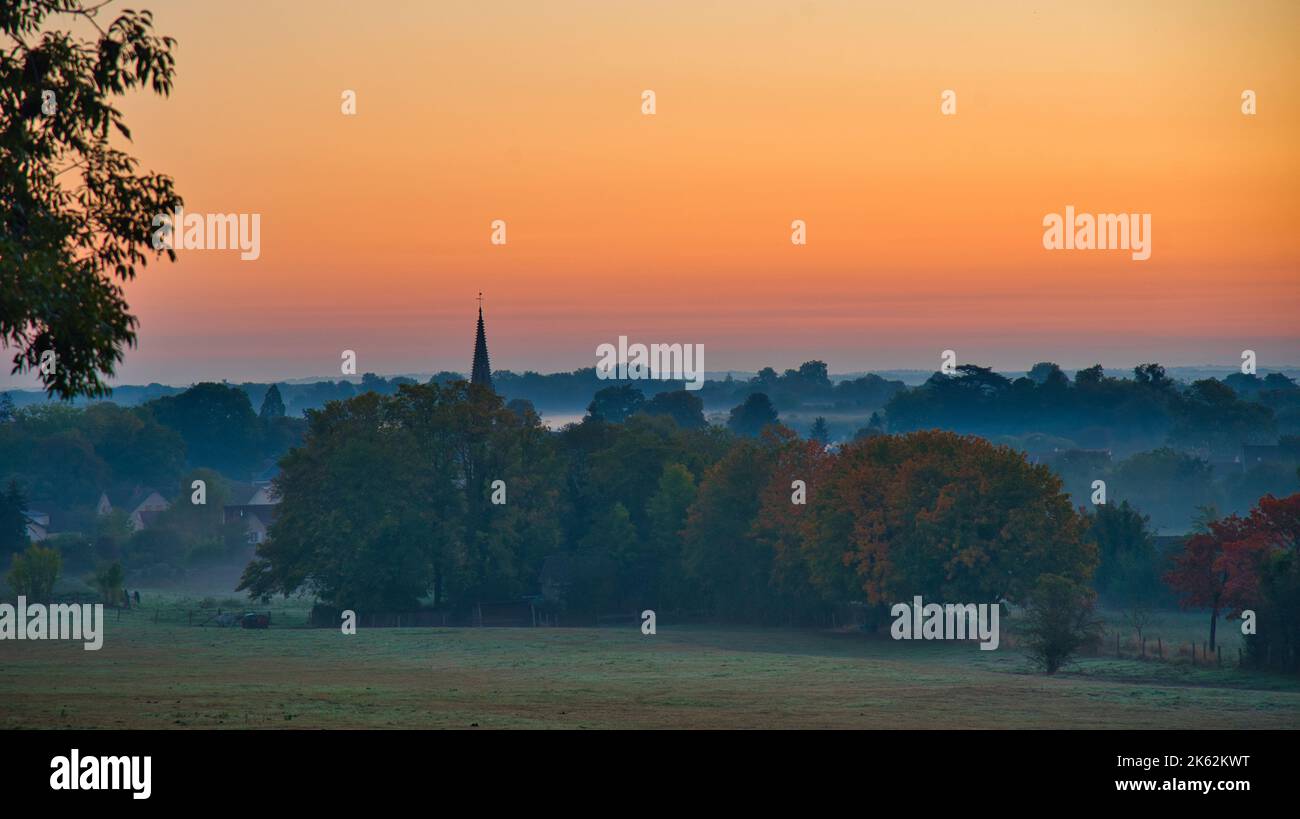 Matin brumeux près de Plailly dans le Val d'Oise en France Banque D'Images