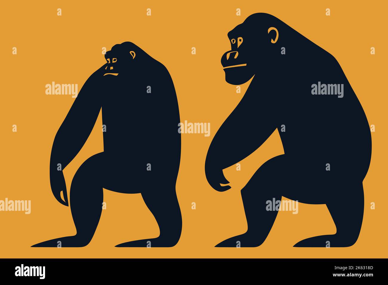 Deux gorilles sur fond jaune Illustration de Vecteur