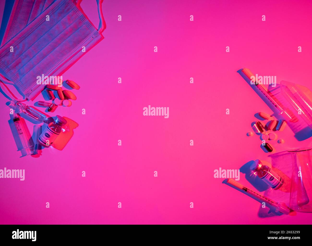 contexte de médicament covid-19 traitement pilules de vaccin Banque D'Images