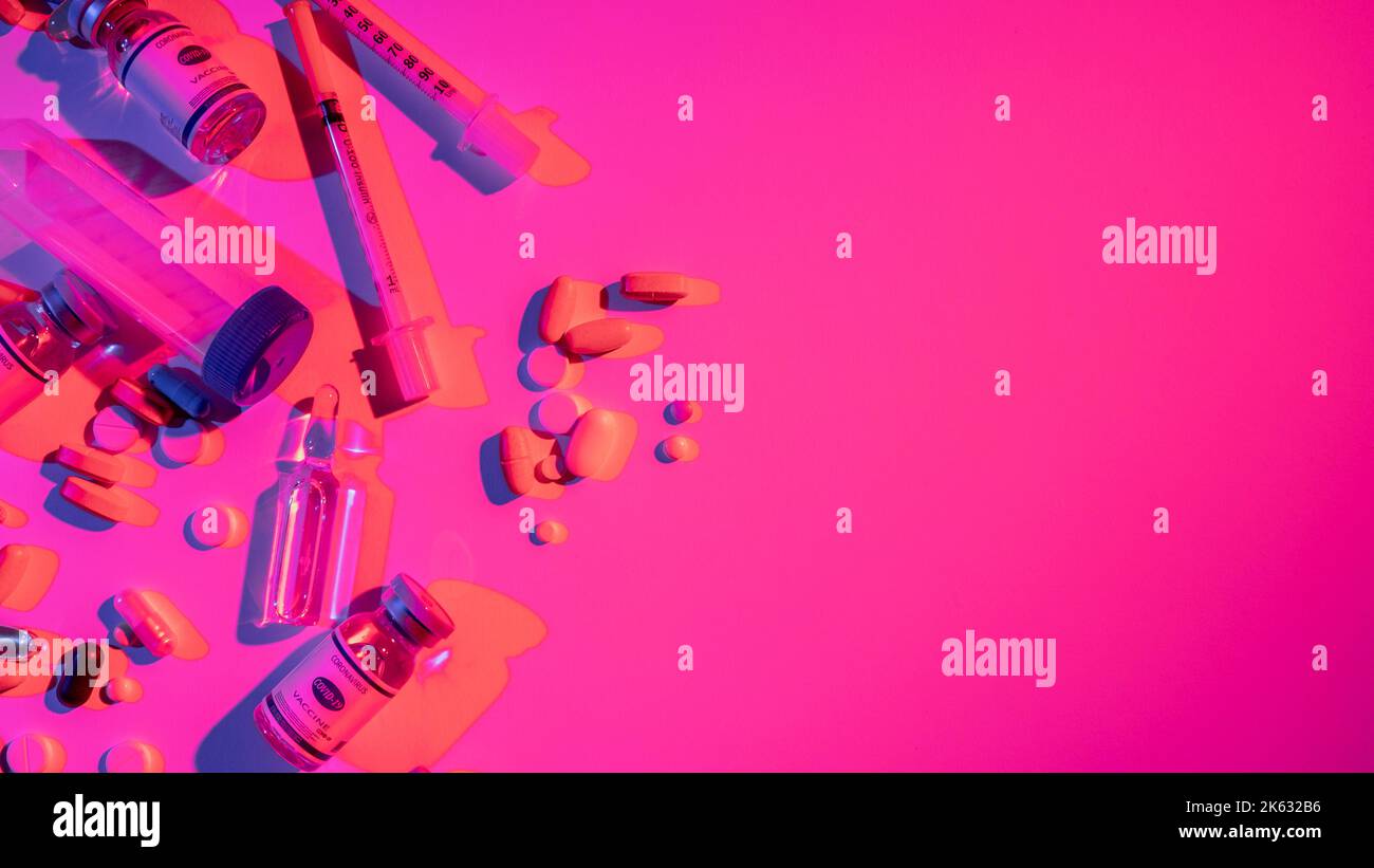 bannière médication traitement antiviral vaccin néon Banque D'Images