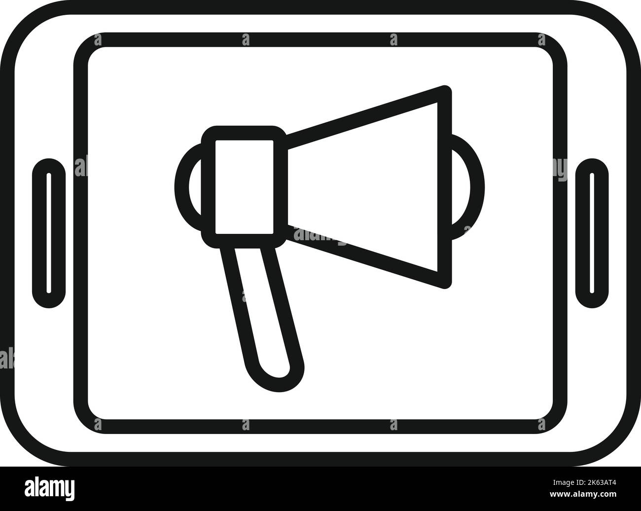 Vecteur de contour de l'icône de la tablette mégaphone. Caméra de reportage. Équipe des médias Illustration de Vecteur