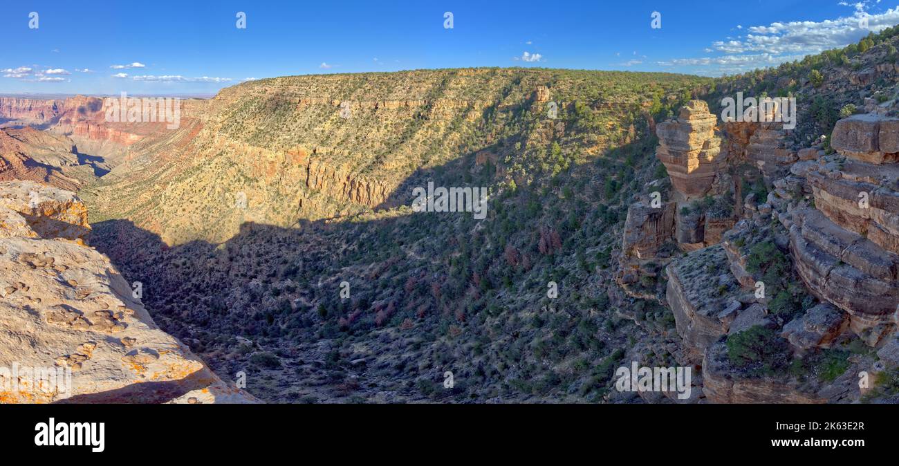Vue panoramique de Tanner Trail en contrebas des falaises de Lipan point Grand Canyon Arizona. Banque D'Images