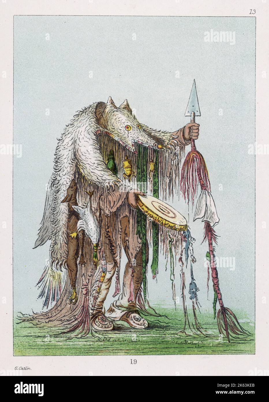 Médecine Homme de la tribu des pieds-Noirs (pieds-Noirs) des Amérindiens, en costume de cérémonie complet. Vers 1830 Banque D'Images