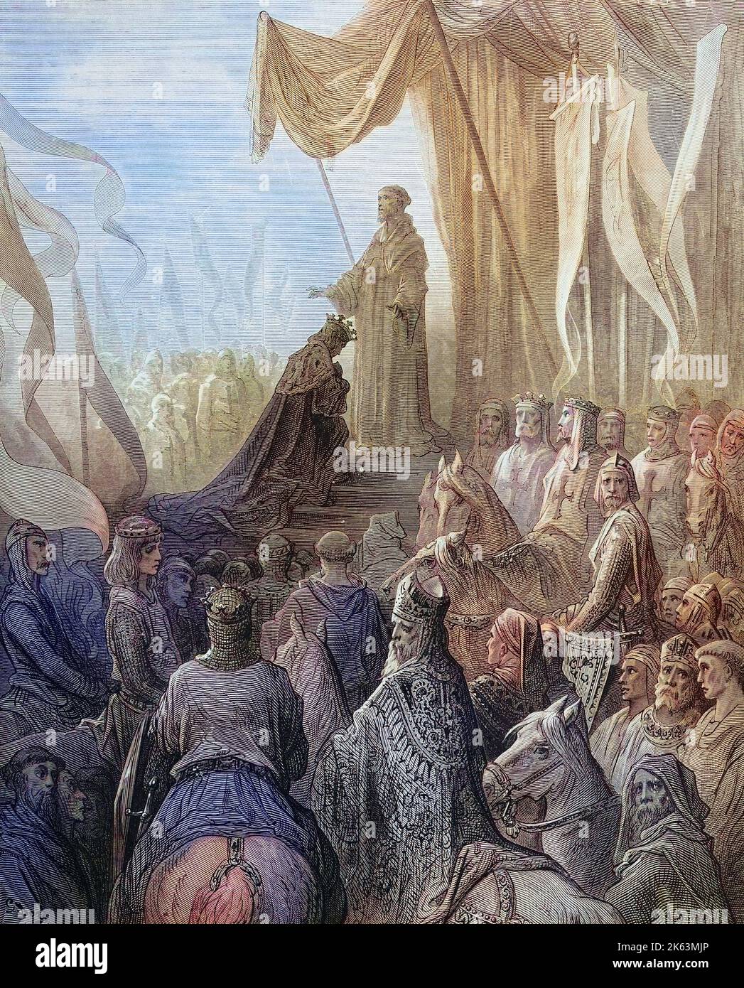Les croisades étaient une série de guerres religieuses en Asie occidentale et en Europe initiées, soutenues et parfois dirigées par l'Eglise catholique, Ludwig VII pétrels avant Bernhard, Louis VII, 1120-1180, appelée le Jeune ou le Jeune, était roi des Francs de 1137 à 1180, Le sixième de la Maison du Capet, Bernard de Clairvaux, Bernardus Claraevallensis, 1090-1153, était un abbé français et un leader majeur dans la réforme du monachisme bénédictin qui a provoqué la formation de l'ordre cistercien. Deuxième croisade. Ludwig VII. Kniet vor Bernhard, Kreuzzüge waren von der Latéinischen Kirche sanktionie Banque D'Images
