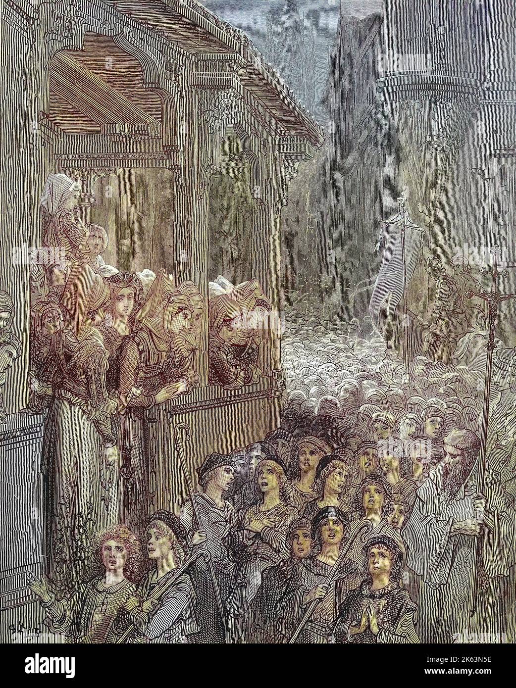 Les croisades étaient une série de guerres religieuses en Asie occidentale et en Europe initiées, soutenues et parfois dirigées par l'Église catholique, La croisade des enfants était une croisade populaire désastreuse par les chrétiens européens pour regagner la Terre Sainte des musulmans, dit avoir eu lieu en 1212, Der Kinderkreuzzug bei dem im Frühsommer des Jahres 1212 Tausende von Kindern, Jugendlichen und Erwachsenen aus Deutschland und aus Frankreich unter der Leitung visionnärer Knaben zu einem unbewaffneten Kreuzzins Heilige Land aufbrug, Kreuzzüge von warsach, von warsanitung und Ausland Banque D'Images