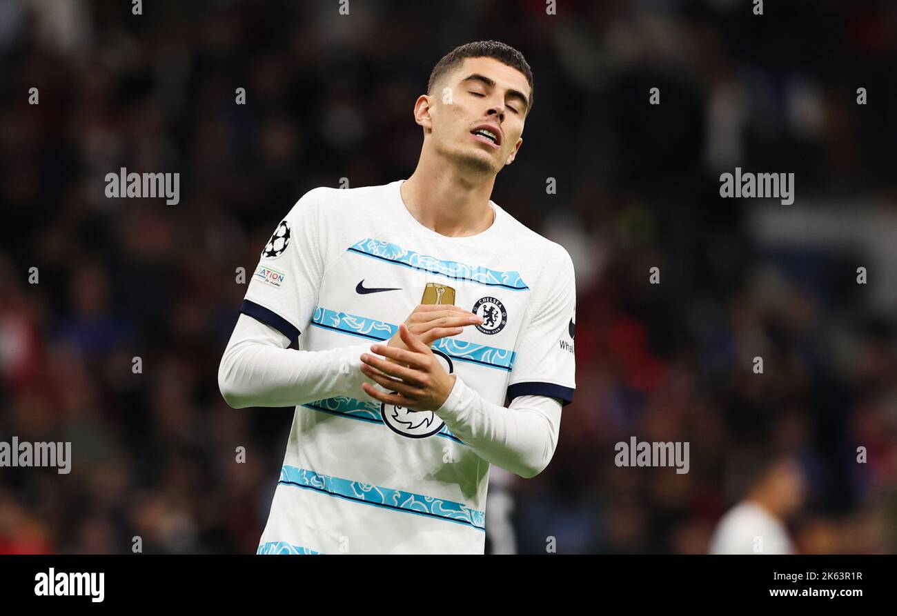 Kai Havertz, de Chelsea, réagit lors du match de l’UEFA Champions League Group E au stade San Siro, à Milan. Date de la photo: Mardi 11 octobre 2022. Banque D'Images