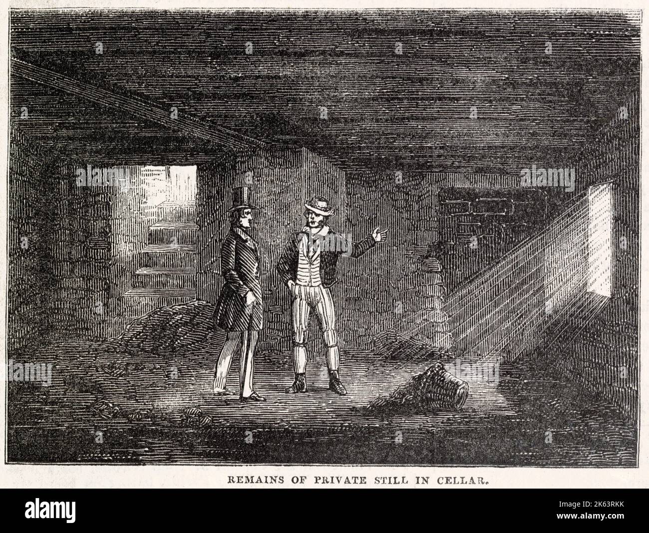 Vestiges de l'alambic privé et cave de Thieves' House à West Street, (anciennement Chick Lane) Clerkenwell, Londres. Situé sur le côté ouest de Fleet River. La maison d'hébergement a été retirée pour des améliorations de Clerkenwell, des années auparavant, elle était autrefois la Red Lion Tavern. En 1844, il y a eu des rapports de theives et de prostitution à l'intérieur des vastes salles avec des trappes, des panneaux coulissants, des faux murs, diverses cachettes et des voies d'évacuation pour les voleurs et les assassins. Banque D'Images