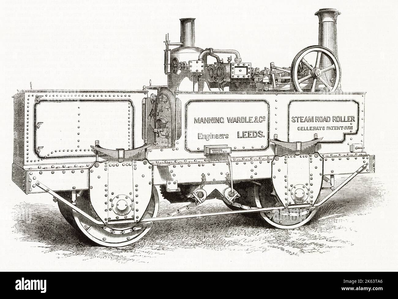 Brevet Manning Wardle & Co, mécaniciens de locomotive, rouleau à vapeur conçu à Paris et a été sous contrat en Angleterre. Boyne Engine Works, Leeds et est le brevet d'E. Gellerate and Co., utilisé par eux comme contracteurs pour la fabrication et la réparation des rues et boulevards de Paris. Banque D'Images