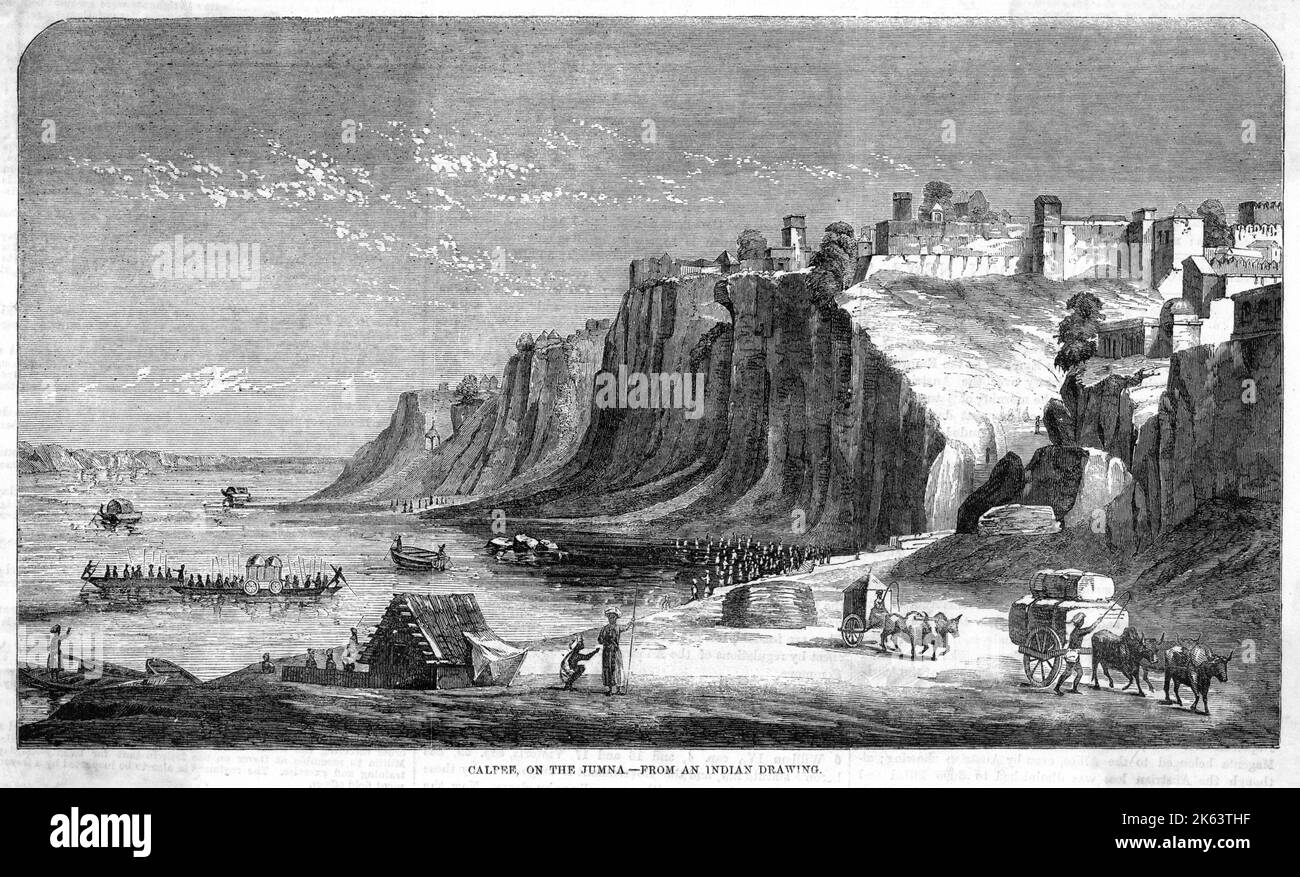 Vue générale de la ville, située sur les rives de la rivière Yamuna (Jumna). Date: 1859 Banque D'Images