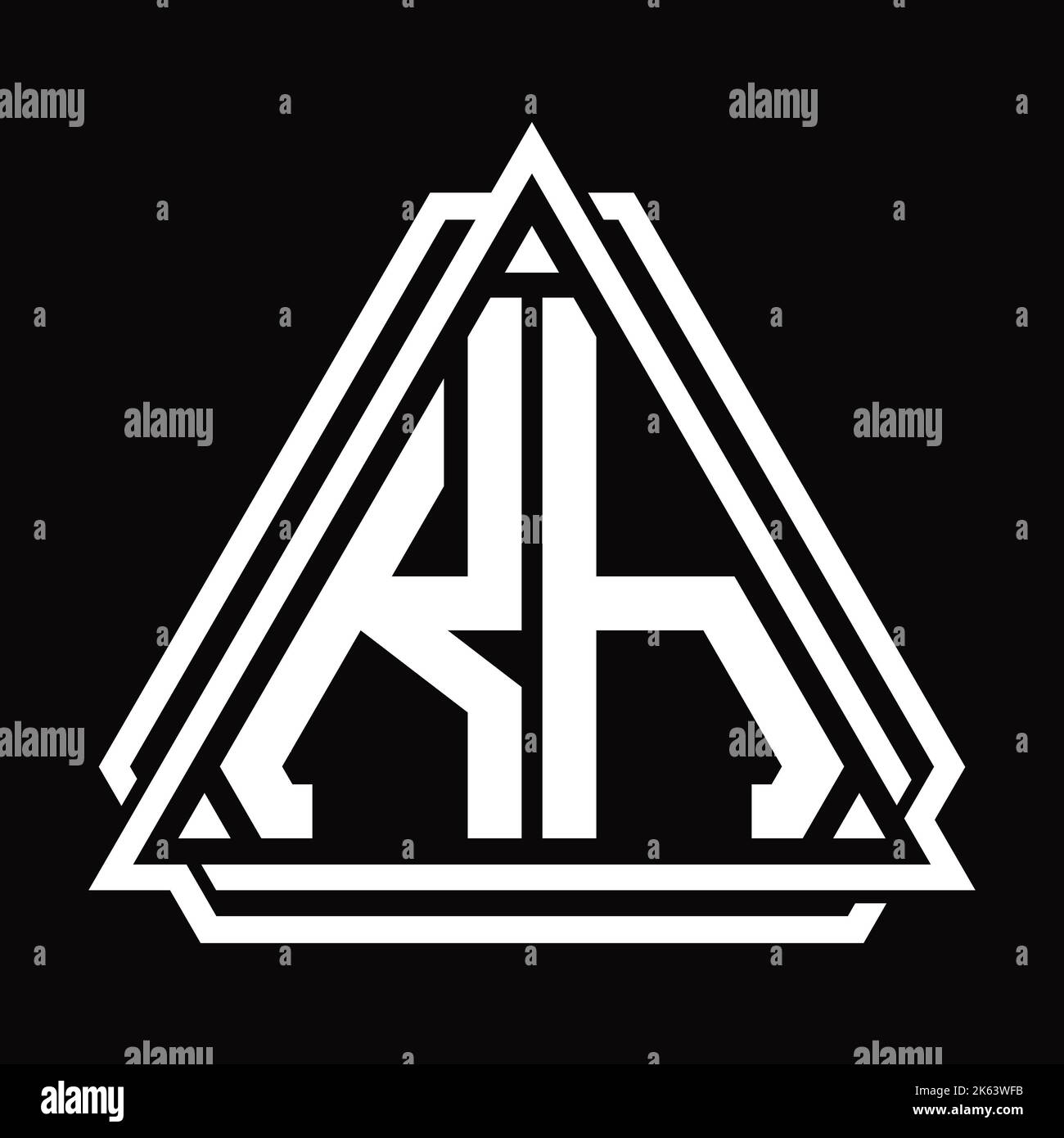 KH logo lettre monogramme avec modèle de forme triangulaire isolé sur fond noir Banque D'Images