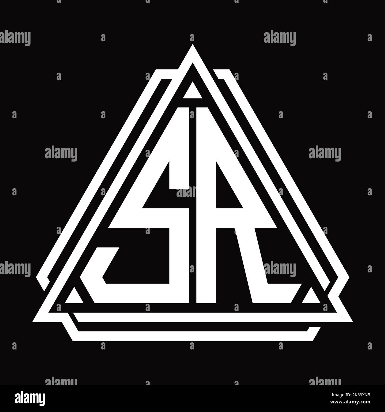 Logo SR lettre monogramme avec modèle de forme triangulaire isolé sur fond noir Banque D'Images
