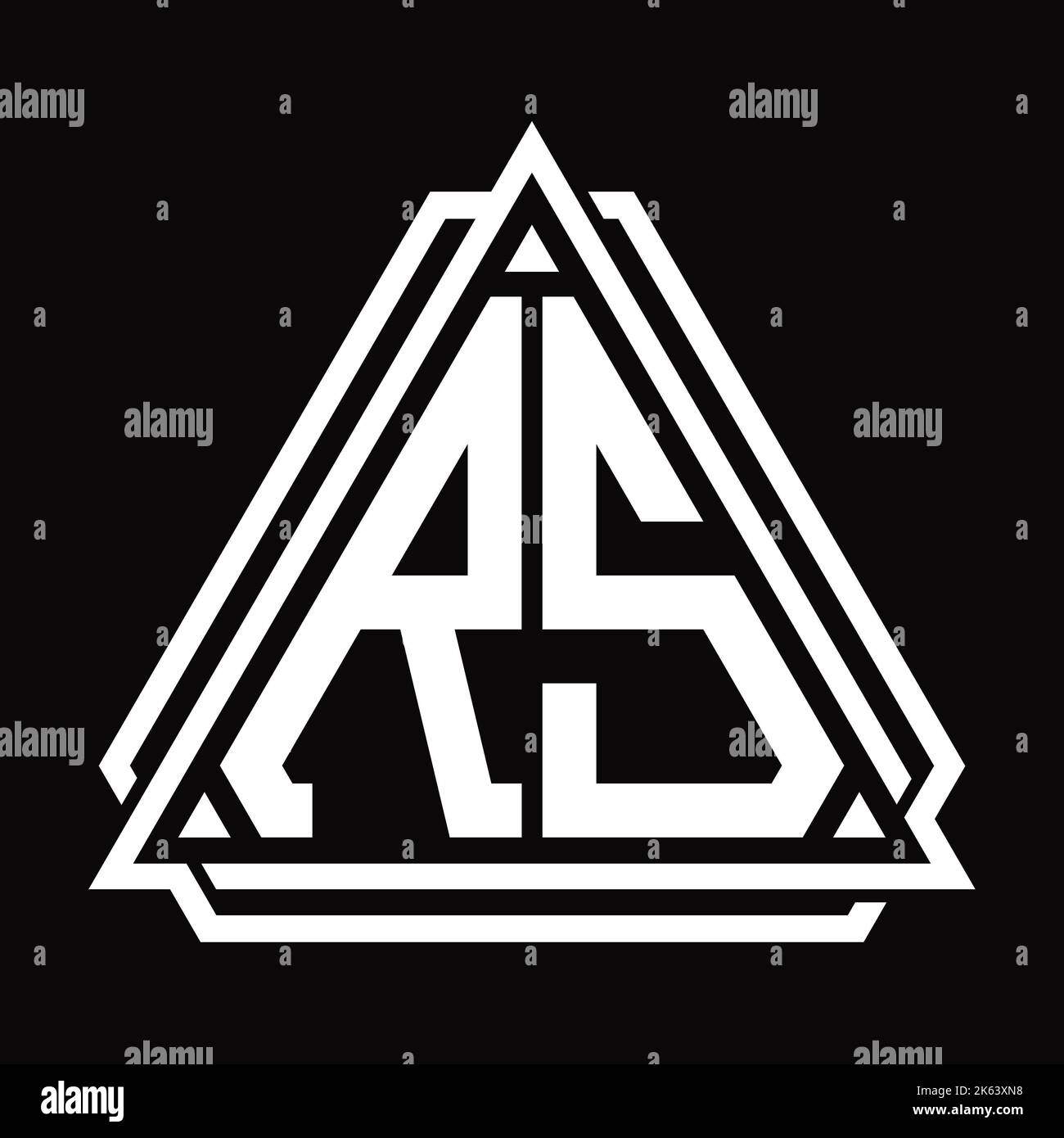 Monogramme lettre logo RS avec modèle de forme triangulaire isolé sur fond noir Banque D'Images