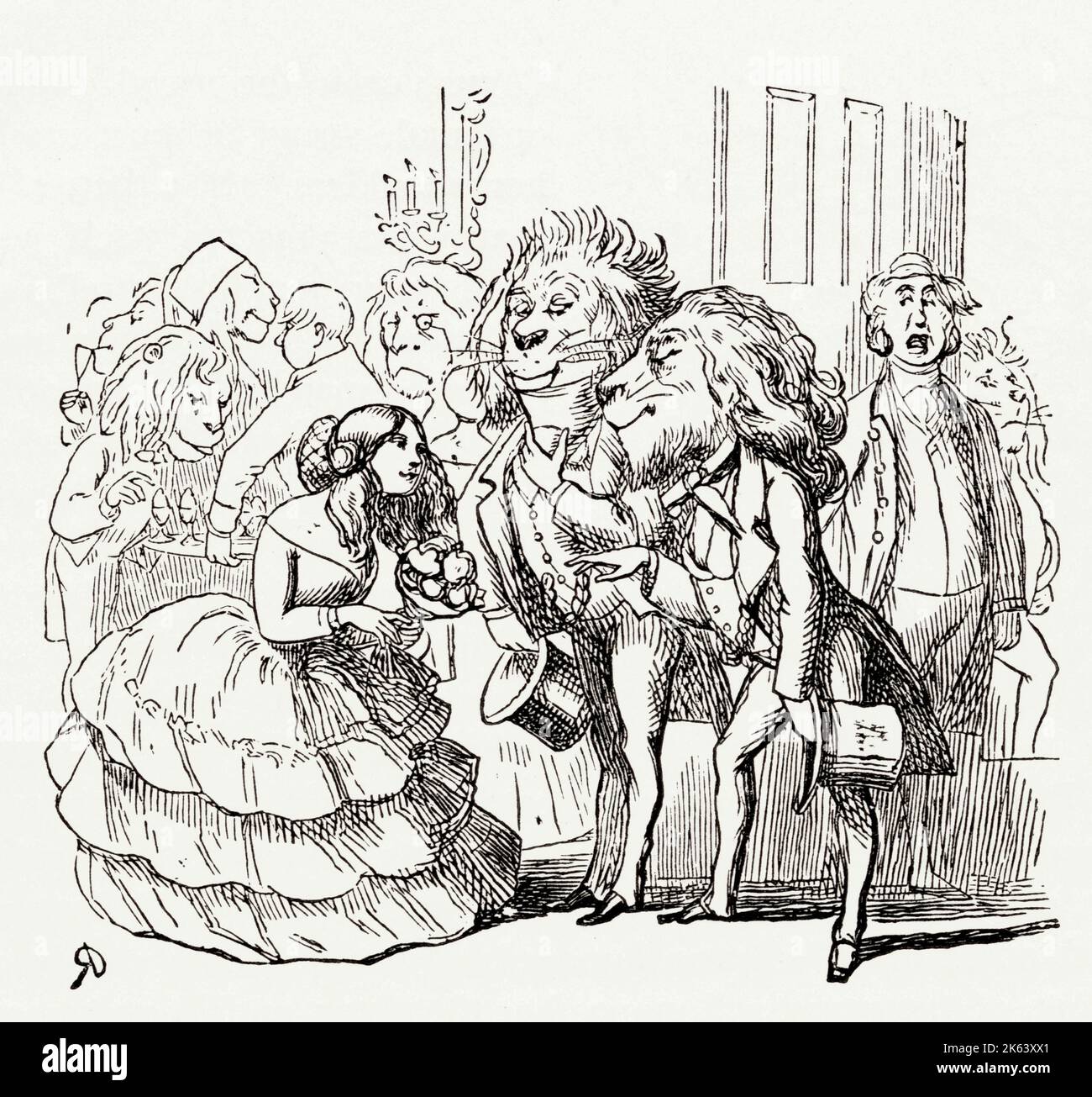 Illustration, The Newcomes, de Thackeray, montrant un groupe de personnes socialisant, y compris quelques « lions ». Banque D'Images