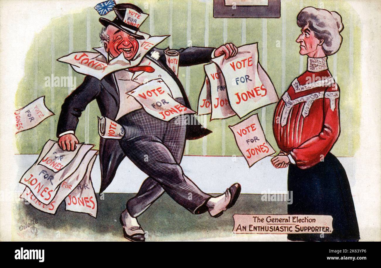 Comic Postcard série - l'élection générale - un supporter enthousiaste 'Rolling-in' après une session de campagne apparemment 'liquide-basé'!! 1908 Banque D'Images