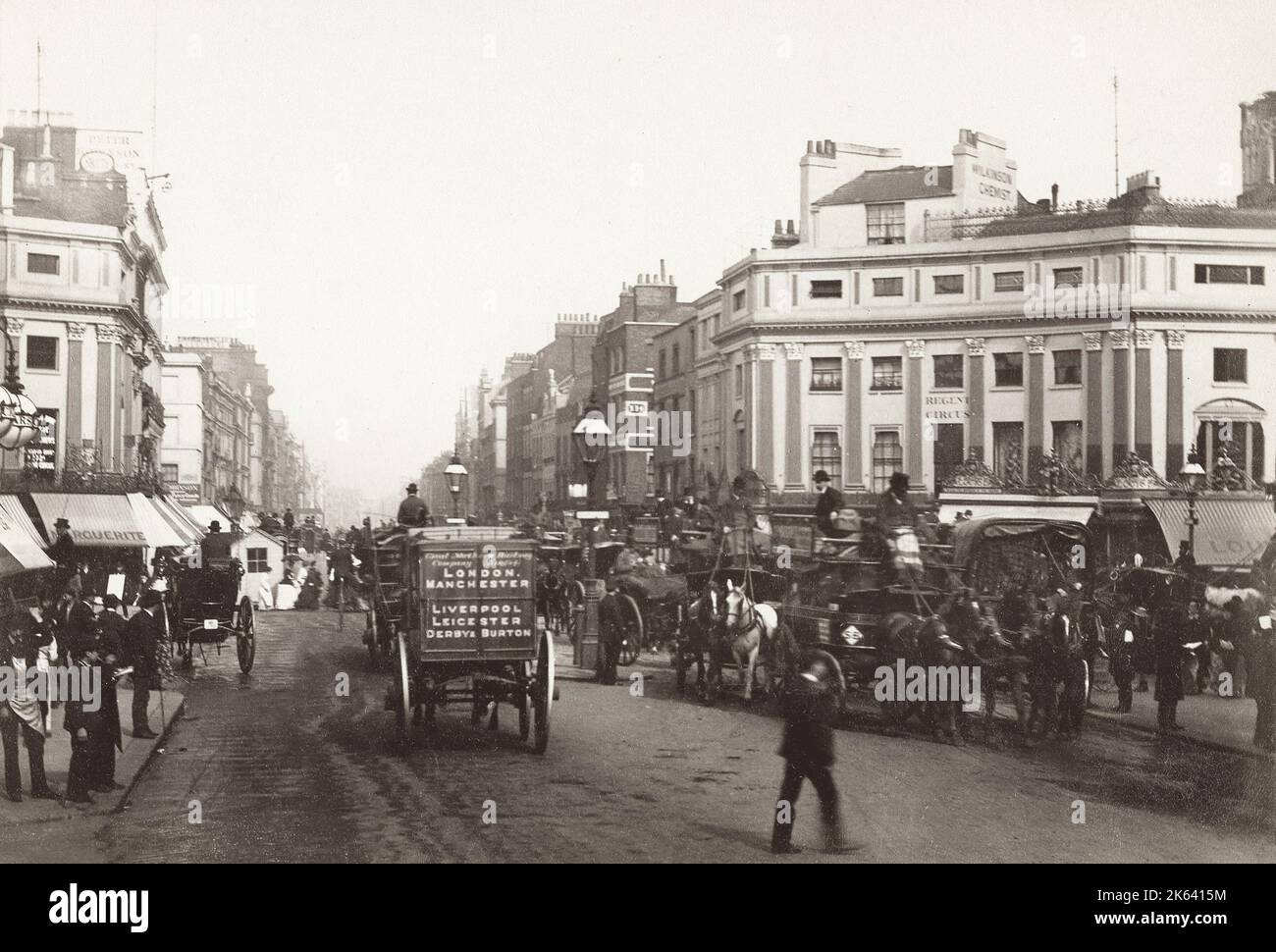 Photographie vintage du 19th siècle : chevaux et calèches sur Park Lane, Londres Banque D'Images