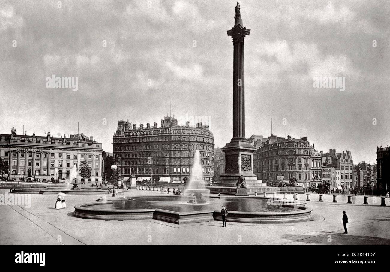 Photographie vintage du 19th siècle: Trafalgar Square Londres, Banque D'Images