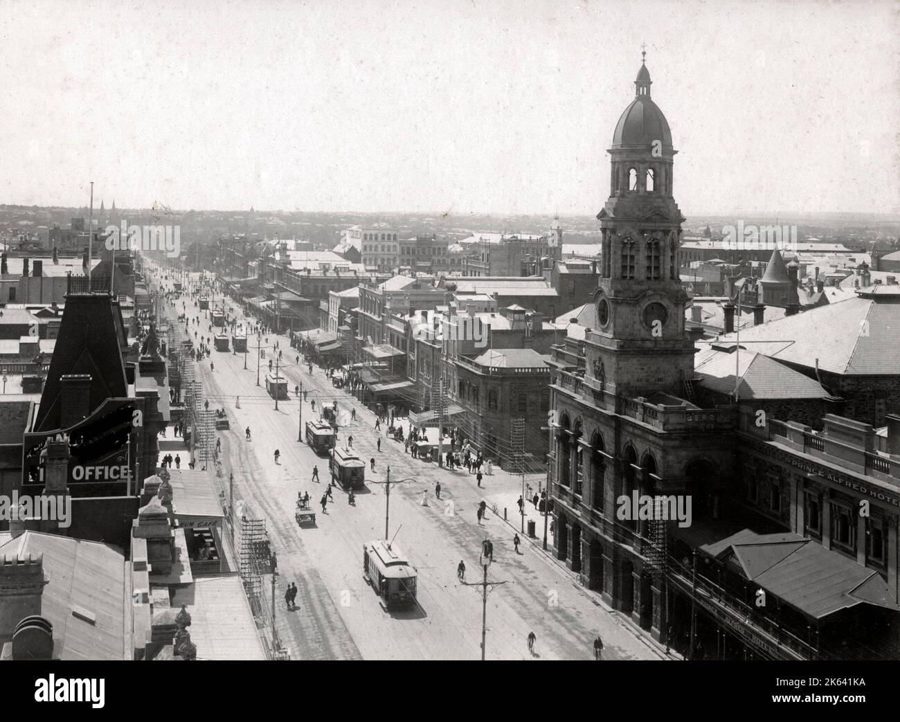 Adélaïde Australie, vers 1900-1910, centre-ville de King William St avec tramways Banque D'Images