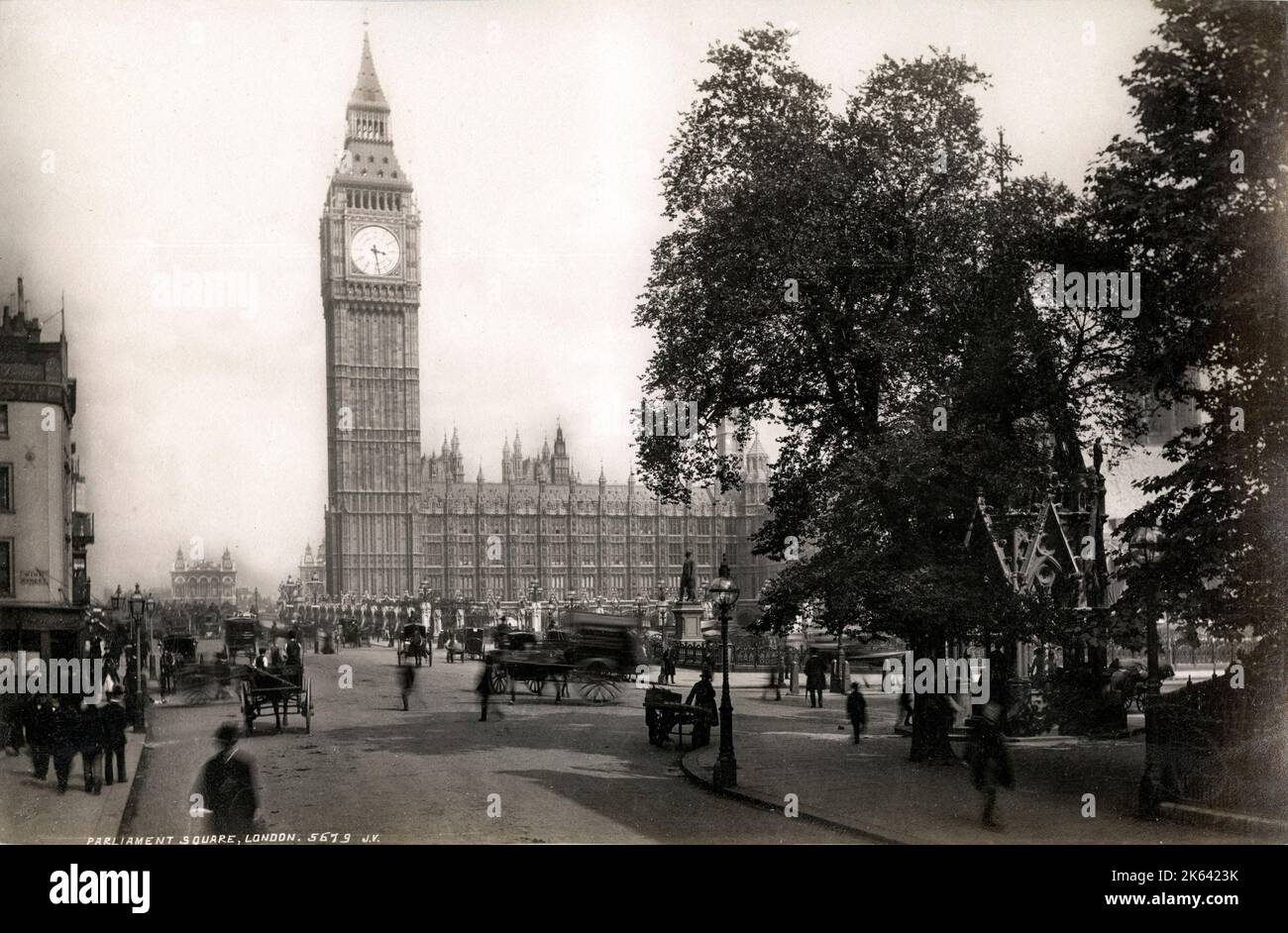 Photographie ancienne de la fin du XIXe siècle - Parliament Square, Ben Ben, Westminster Londres Banque D'Images