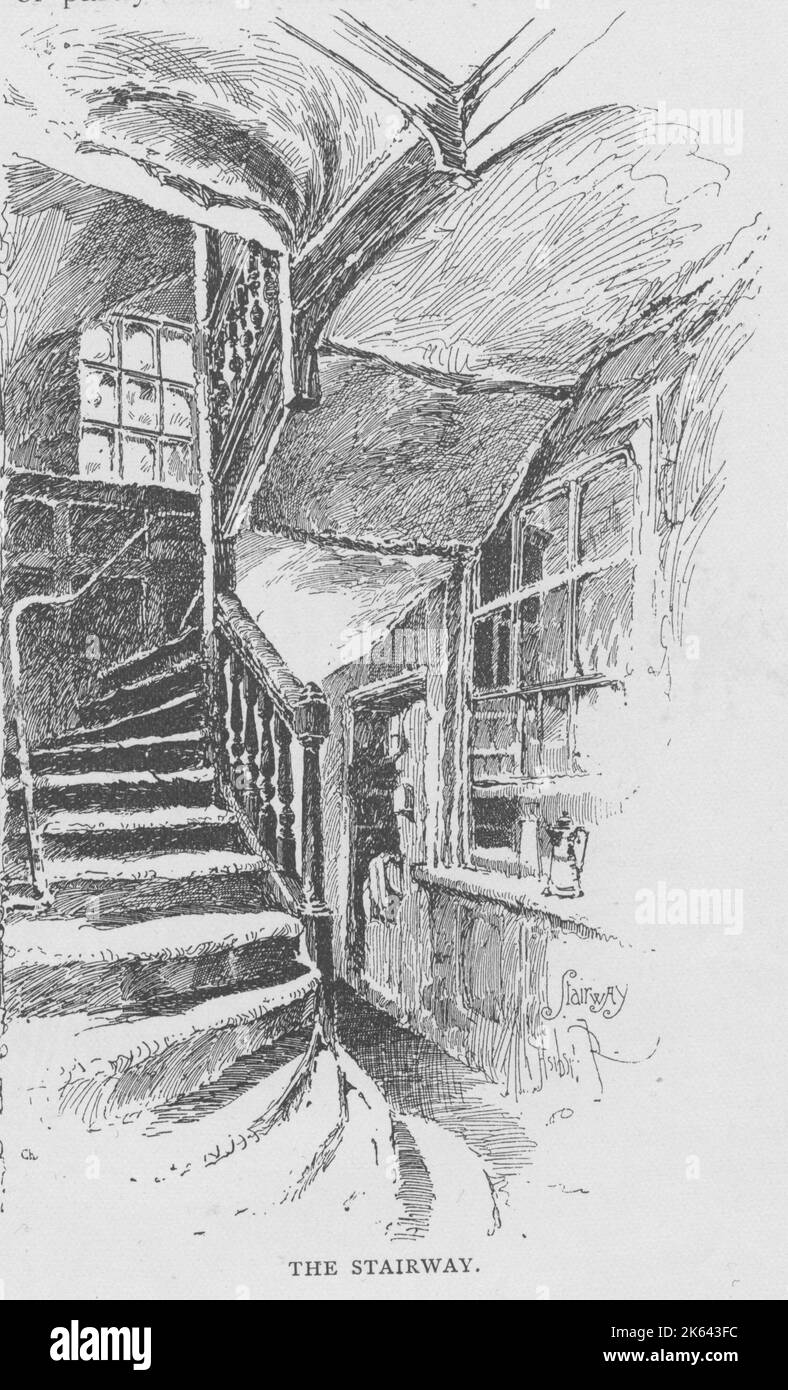 L'escalier à l'intérieur du célèbre pub Old Cheshire Cheese juste à côté de Fleet Street de Londres. Banque D'Images