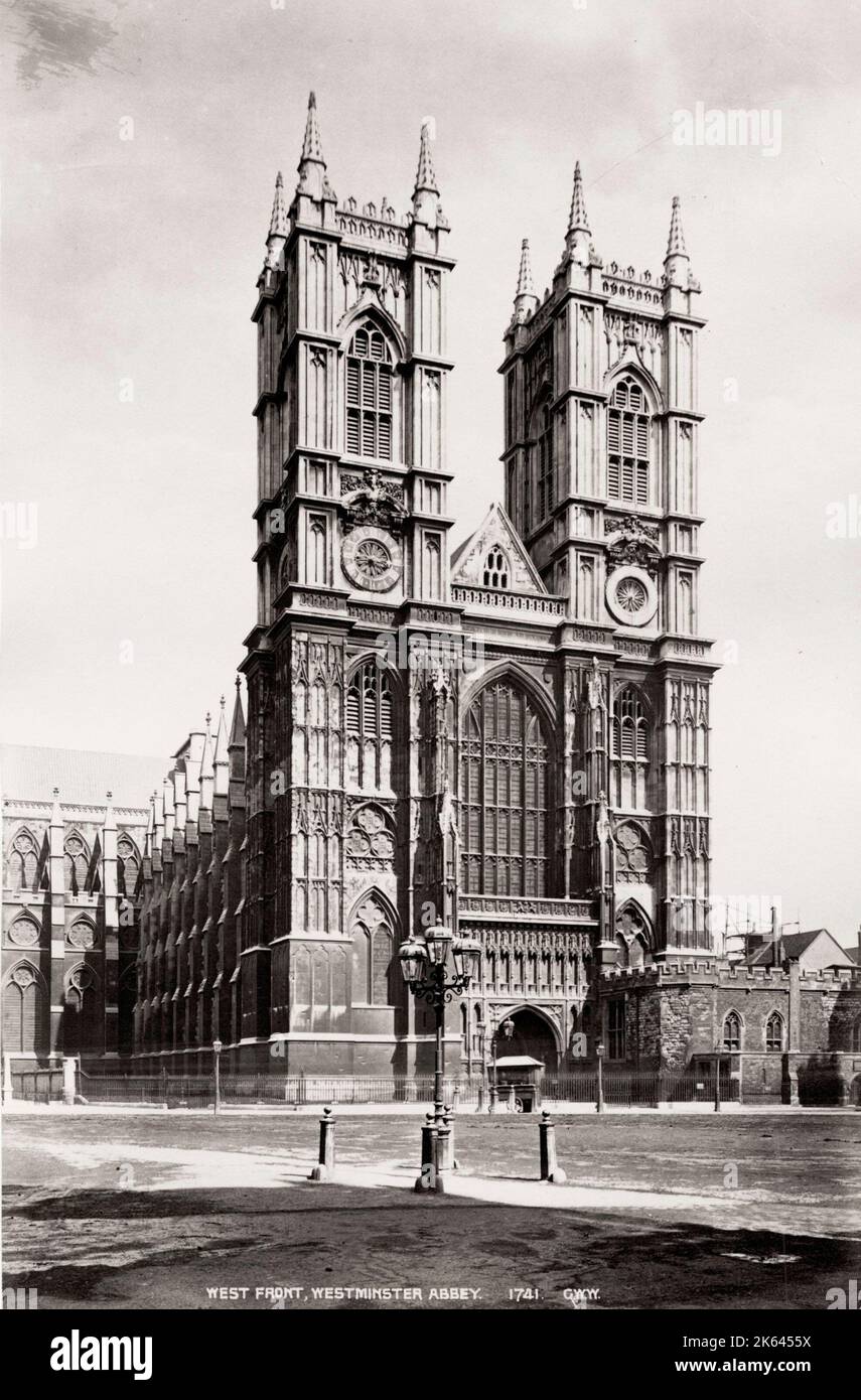 Photographie ancienne du XIXe siècle : face ouest, Abbaye de Westminster, Londres. Banque D'Images