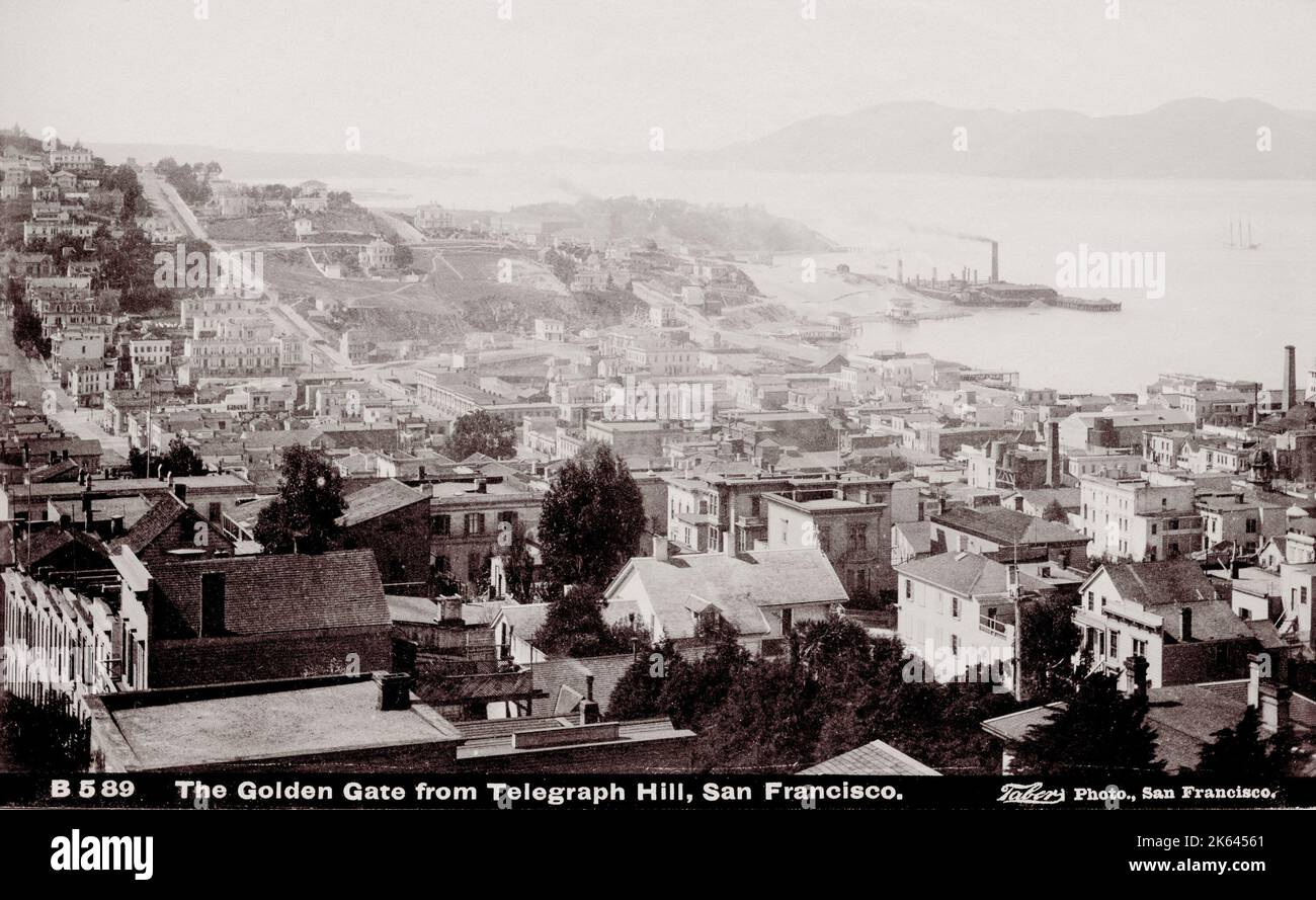 Photo du XIXe siècle : Golden Gate de Telegraph Hill, San Francisco, Californie, États-Unis, studio Isaiah Taber. Banque D'Images