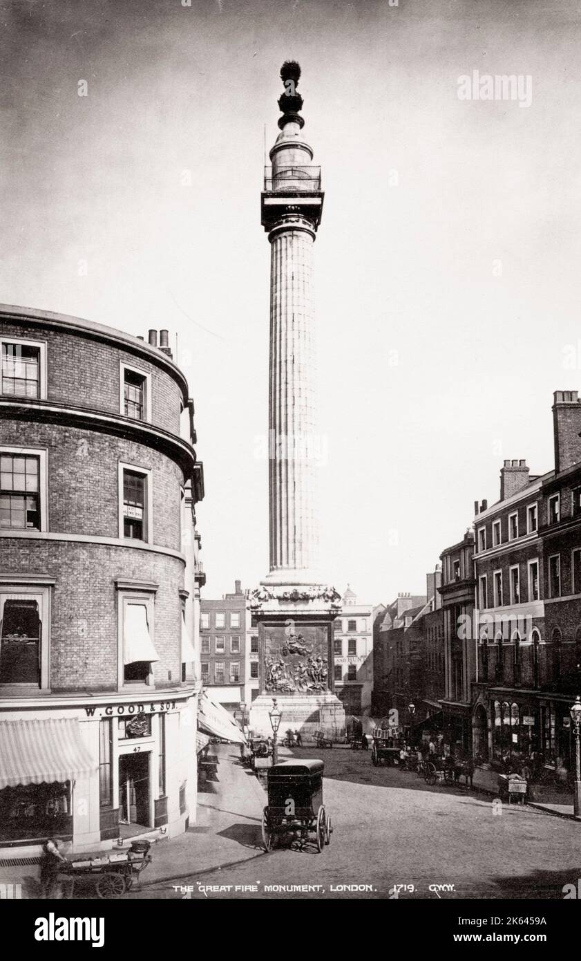 Photographie vintage du XIXe siècle : le monument du Grand feu, Londres. Banque D'Images