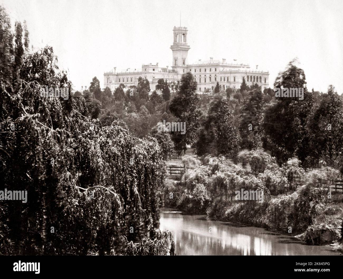 C.1880 s Australie Melbourne - parc public et de l'hôpital général avec Yarra River au premier plan Banque D'Images