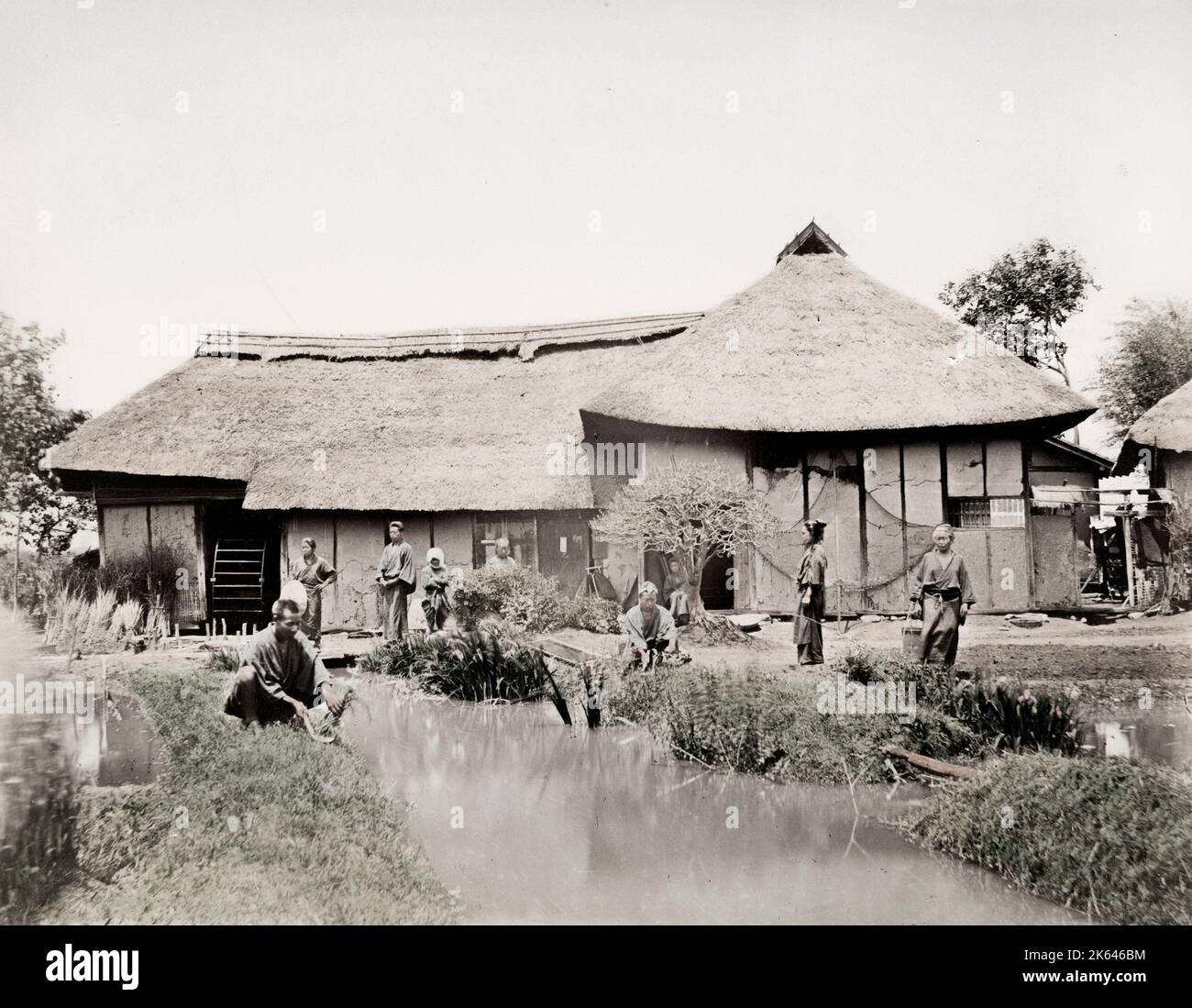 Photographie du XIXe siècle : ferme et fauimement de la ferme, Japon. Banque D'Images