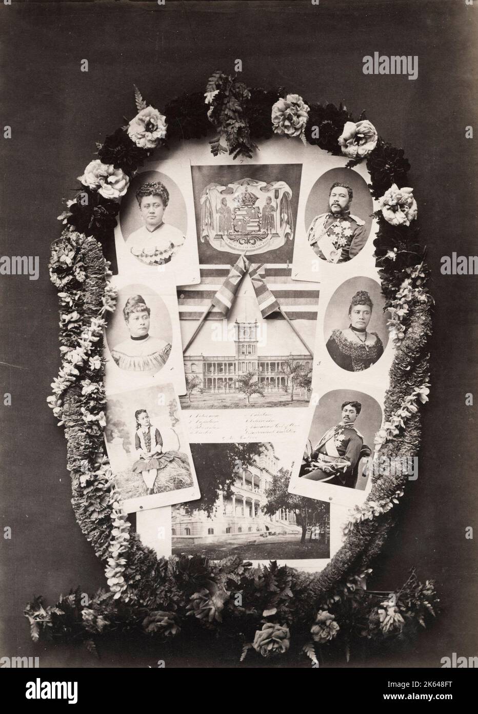 Photographie du XIXe siècle : portrait composite de la famille royale d'Hawaï, 19e siècle. Banque D'Images