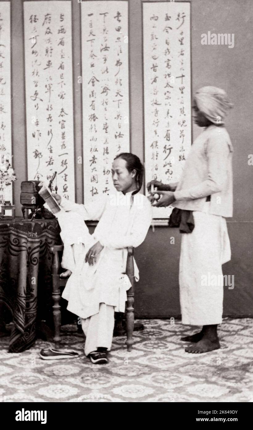 1880 South East Asia - portrait de l'Indochine, le Vietnam ou Singapour - Coiffure Banque D'Images