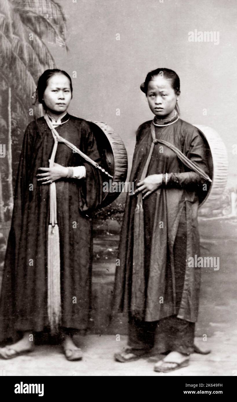 1880 South East Asia - portrait de l'Indochine, le Vietnam ou Singapour - deux femmes Banque D'Images