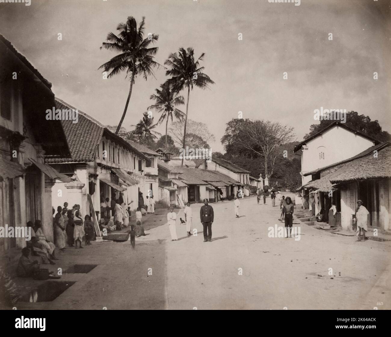 Photo d'époque du XIXe siècle - scène de rue de village, Ceylan, maintenant Sri Lanka, image c.1880 Banque D'Images