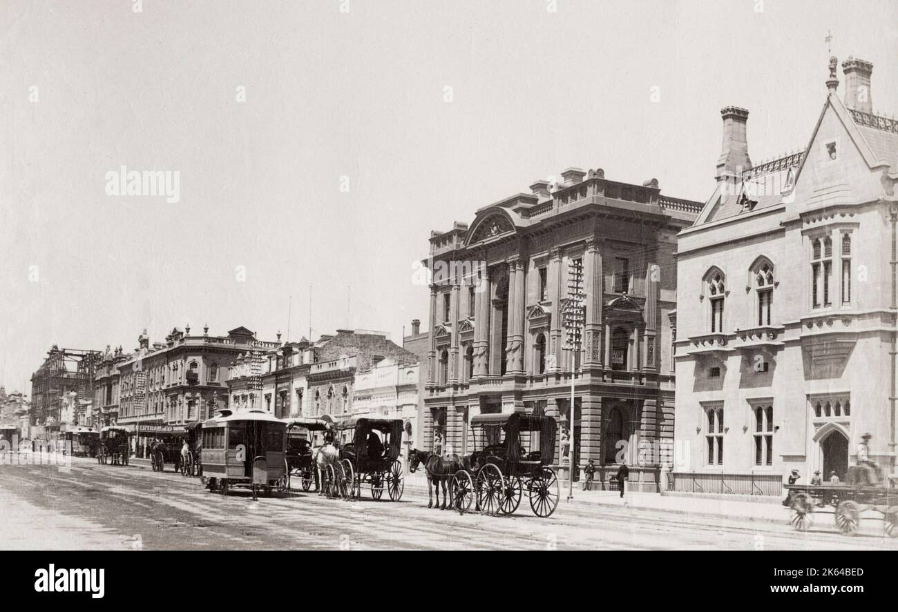 Photographie du XIXe siècle : vue sur le centre-ville, considérée comme Melbourne, Australie, image c.1890 Banque D'Images