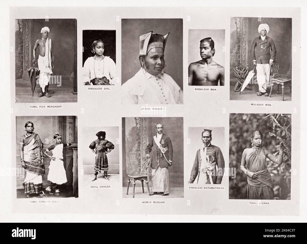 Photographie du XIXe siècle : groupe composite d'images des courses de Ceylan, Sri Lanka. Banque D'Images