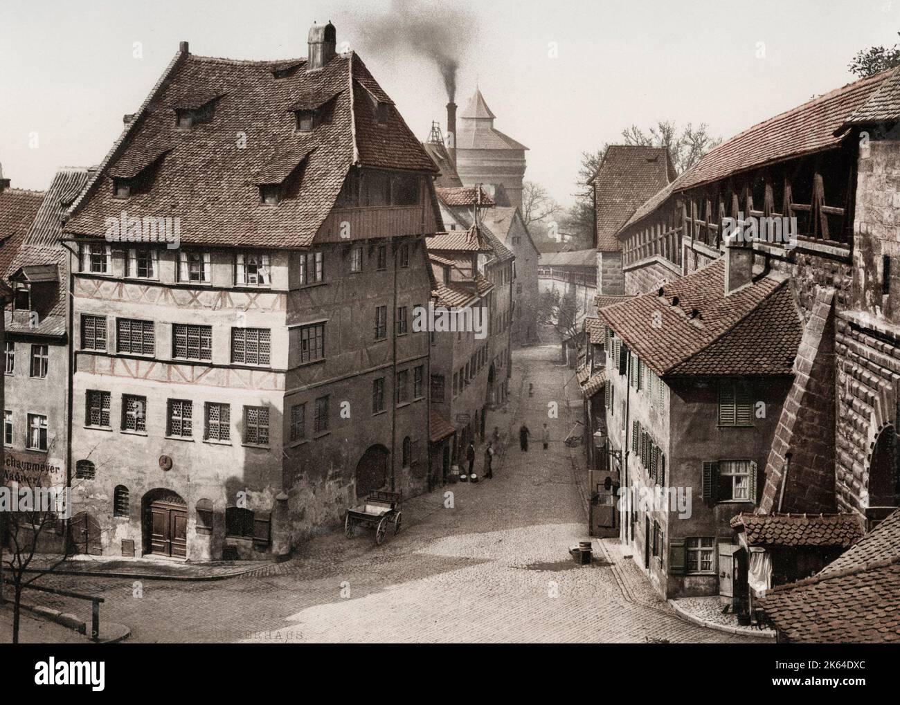 Photographie vintage du 19e siècle : Allemagne - la maison d'Albrecht dorer est une Fachwerkhaus de Nuremberg qui a été la maison de l'artiste de la Renaissance allemande Albrecht dorer de 1509 à sa mort en 1528. Banque D'Images