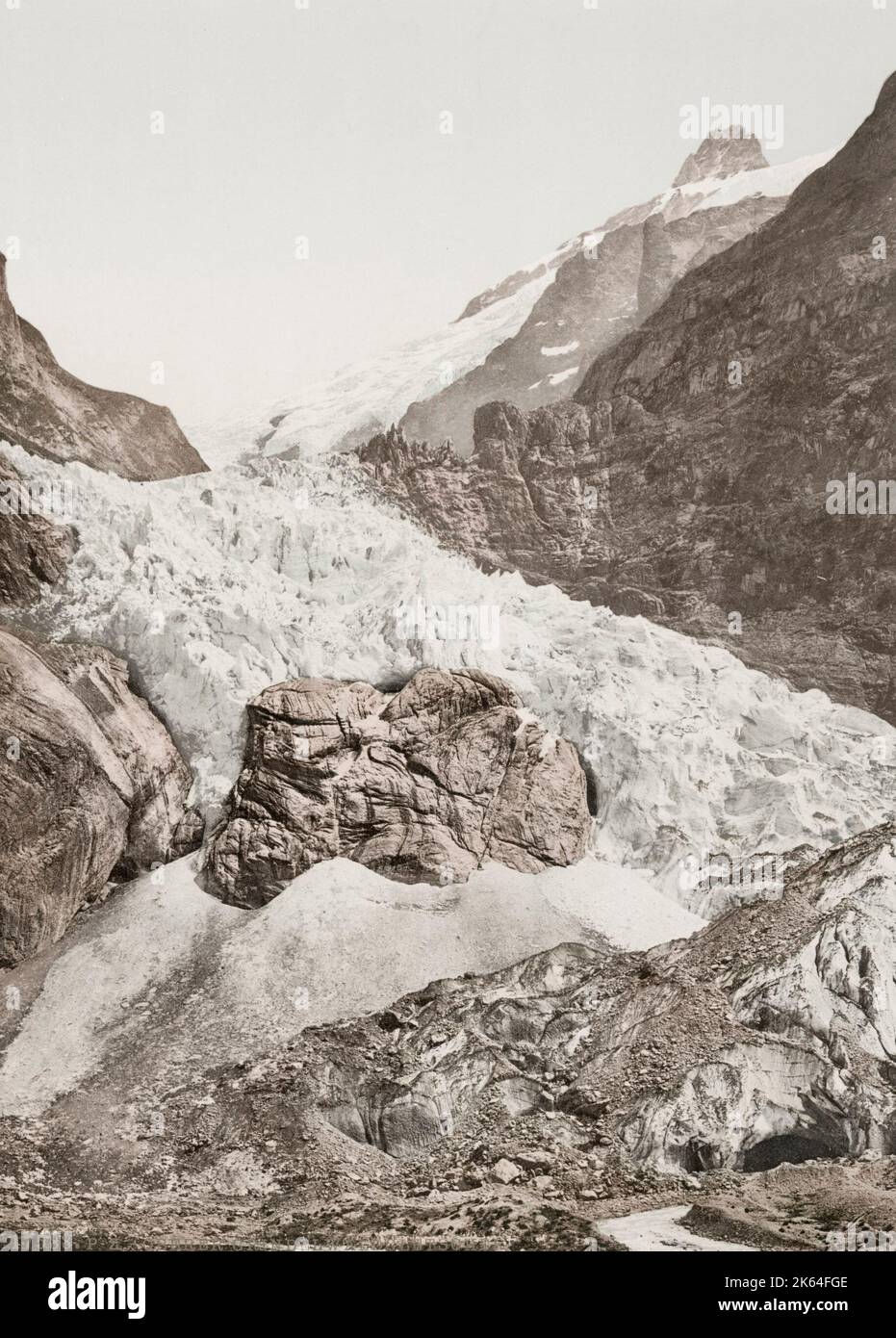 Photographie ancienne du XIXe siècle : glacier, Grindelwald, Suisse, Alpes suisses. Banque D'Images