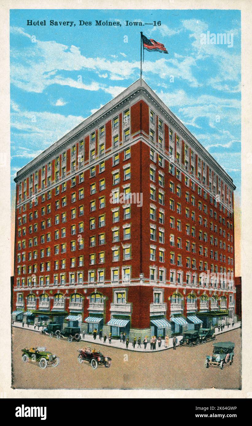 Hotel Savery, des Moines, Iowa, États-Unis. Date: Vers 1920s Banque D'Images