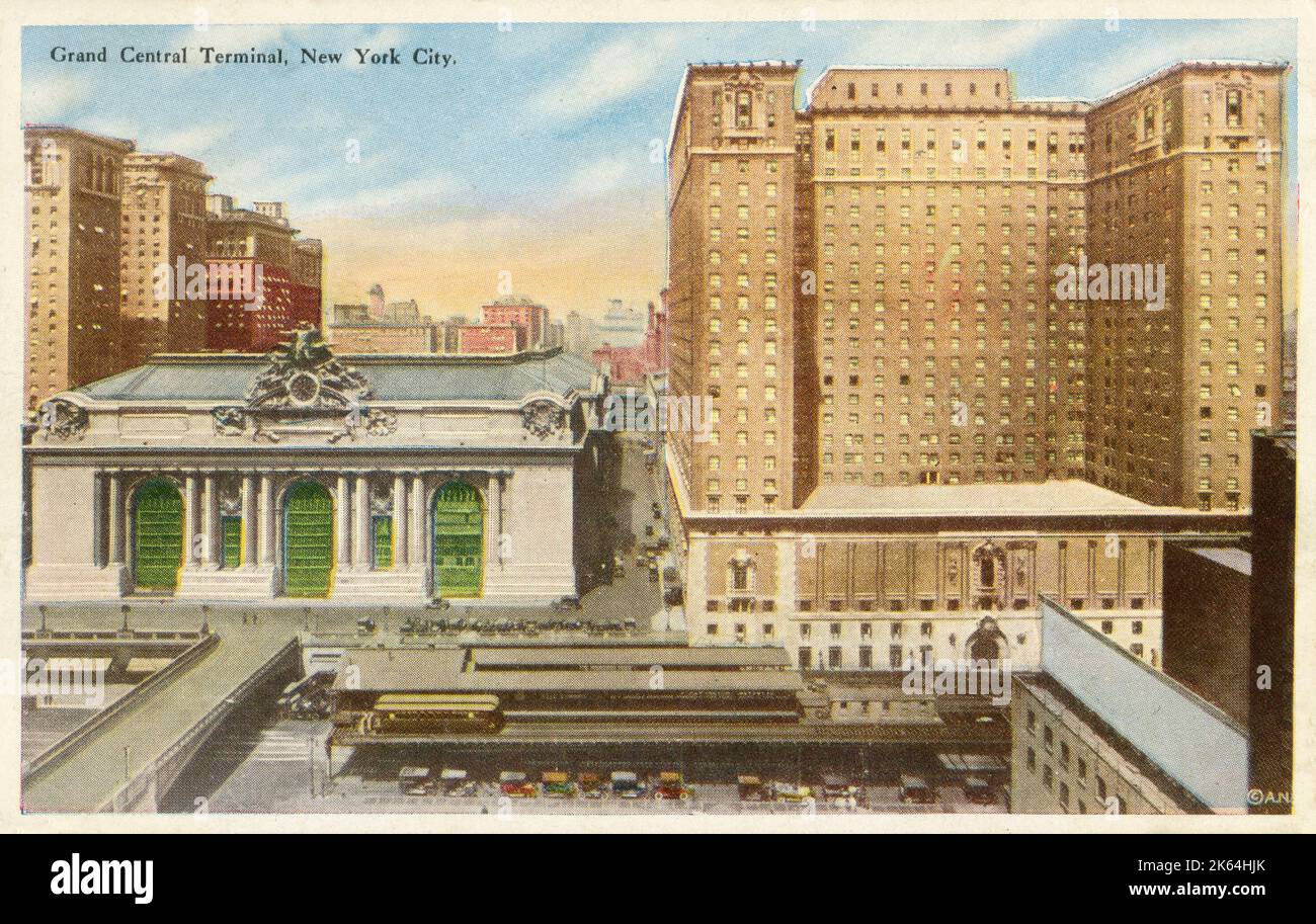 Grand Central terminal (à gauche) et l'Hôtel Commodore (à droite) New York City, États-Unis Banque D'Images