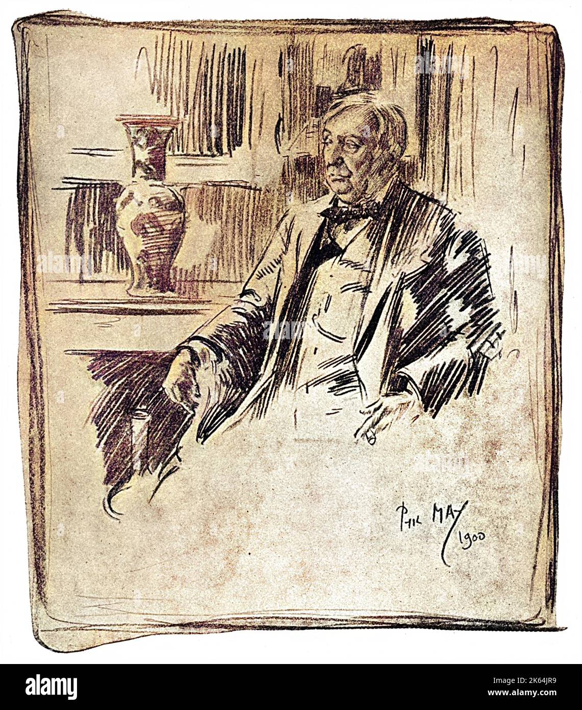 Brother brushs' - Portrait dessiné par Phil May de James Orrock (1829-1913) - paysagiste écossais, aquarelliste et collectionneur d'art. Qualifié à l'origine comme dentiste. À la mort d'Orrock, Lord Leverhulme acheta la plupart de sa collection d'art et quelques milliers de ses propres tableaux. Une partie de cette collection a été utilisée pour créer la Lady lever Art Gallery à Port Sunlight. Banque D'Images