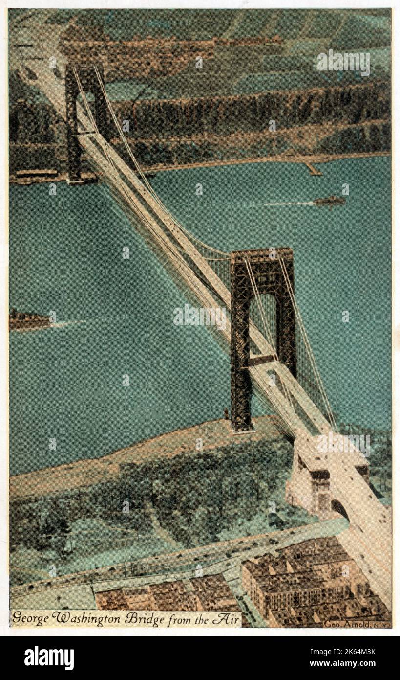 Pont George Washington au-dessus de la rivière Hudson, vue des airs - New York, États-Unis. Banque D'Images