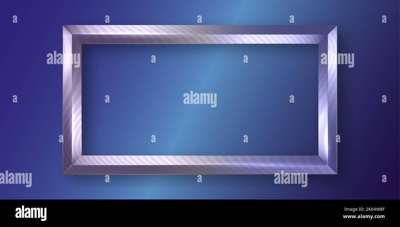 cadre rectangulaire en bois doré, cadre graphique en or blanc métallisé orné de rayures, illustration vectorielle argentée de luxe classique isolée sur fond bleu Illustration de Vecteur